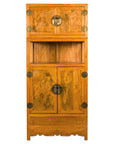 Antique Chinese elm cabinet with burlwood panels rotating view