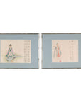 Antique Japanese figural woodblock prints in silvered frames rotating view