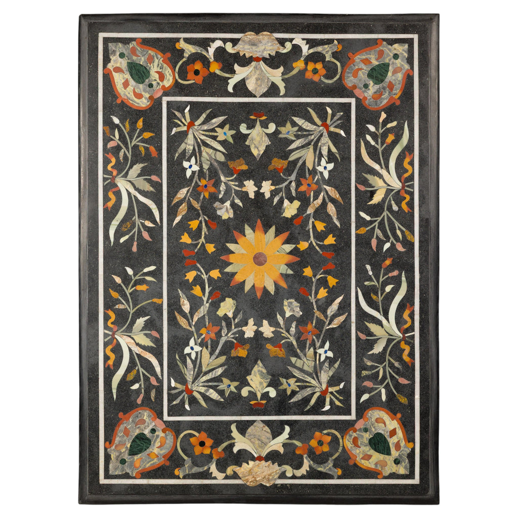 Vintage Pietra Dura Marble Tabletop with Floral Stone Inlay rotating view