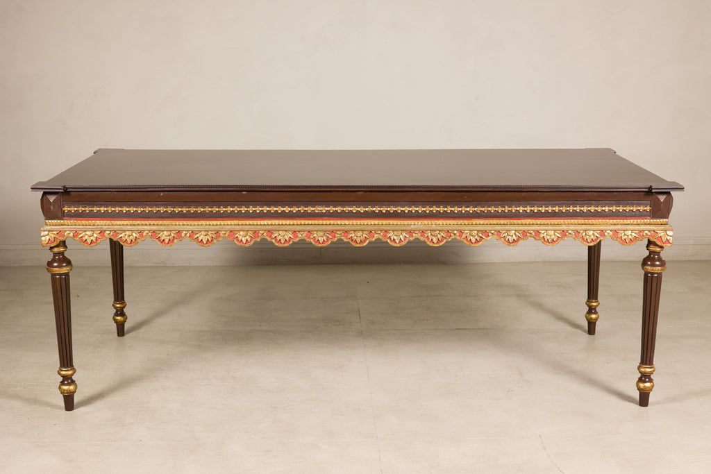 Large Indonesian Mahogany Center Table with Gilt Carved Apron rotating view