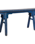 Vintage Chinese Narrow Blue-Painted Wood Bench rotating view