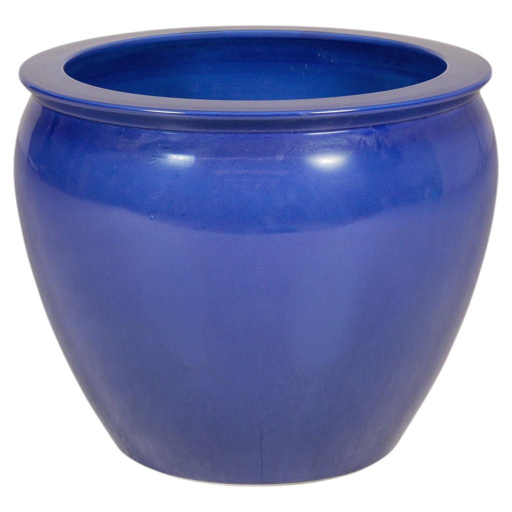 Large cobalt blue glazed ceramic planter rotating view