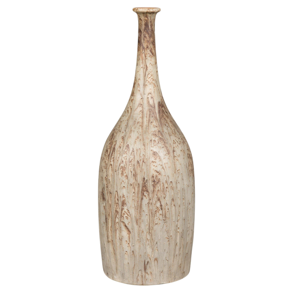 Tall Cream and Brown Drip-Glazed Ceramic Bottle Vase rotating view