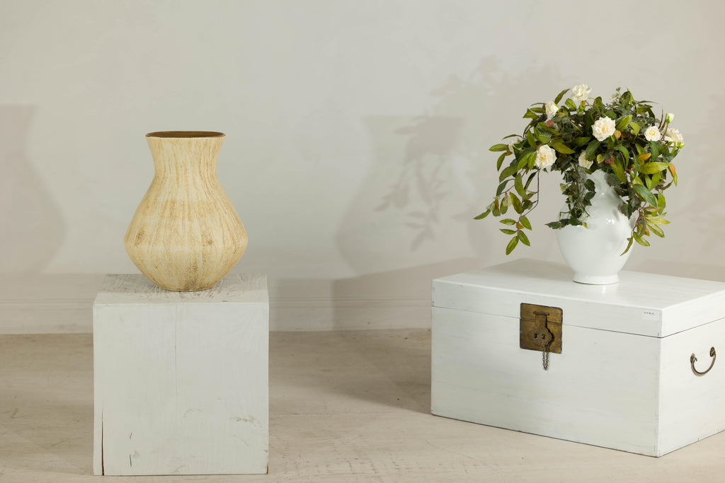 Artisan Ceramic Vase with Textured Drip Glaze and Flared Neck rotating view