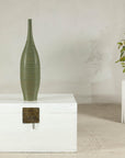 Tall Ribbed Green-Glazed Artisan Ceramic Vase rotating view