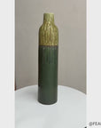 Two-Tone Green Ceramic Vase with Mustard Drip Glaze Accent
