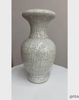 White Crackle Glaze Vase with Elegant Form & Fluted Opening