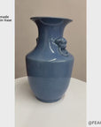 Blue Crackle Glazed Ceramic Vase with Foo Dog Handles