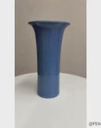 Blue Crackle Glazed Ceramic Vase with Tall Flared Form