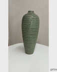 Moss Green Glazed Ribbed Ceramic Prem Vase
