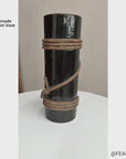 Deep Black Cylindrical Ceramic Vase with Rope Design