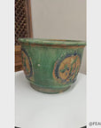 Green Planter with Floral Relief Design