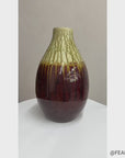 Amber Brown Vase with Cream and Gold Drip Glaze Finish
