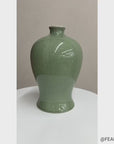 Dark Green Crackle Ceramic Vase with Round Body