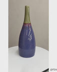 Periwinkle Blue Vase with Olive Neck and Red Drip Glaze