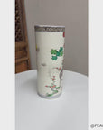Cylindrical Ceramic White Vase with Deer Design