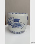 Blue and White Ceramic Planter with Landscape Artwork