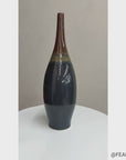 Brown and Blue Ceramic Vase with Narrow Neck