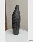 Glazed Midnight Black Ceramic Vase with Curled Floral Design