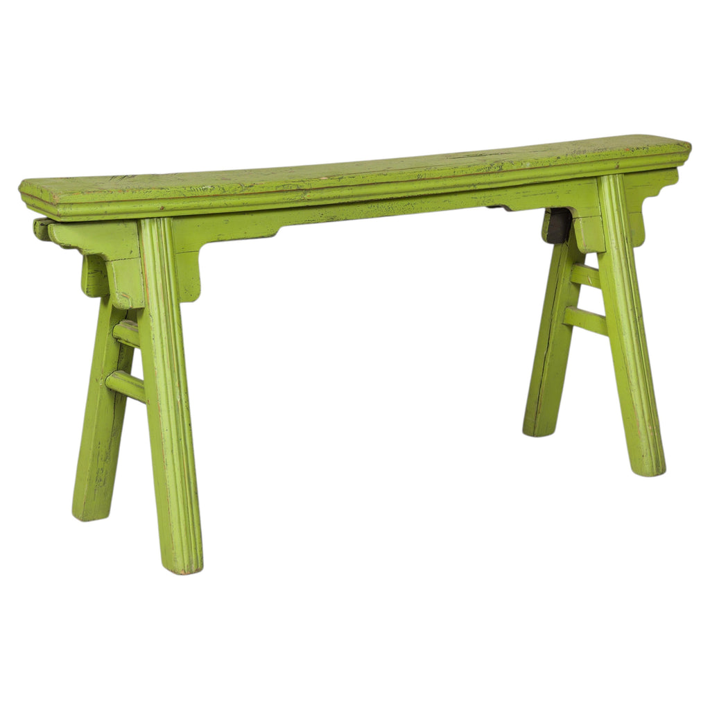 Green-painted Chinese wood bench rotating view