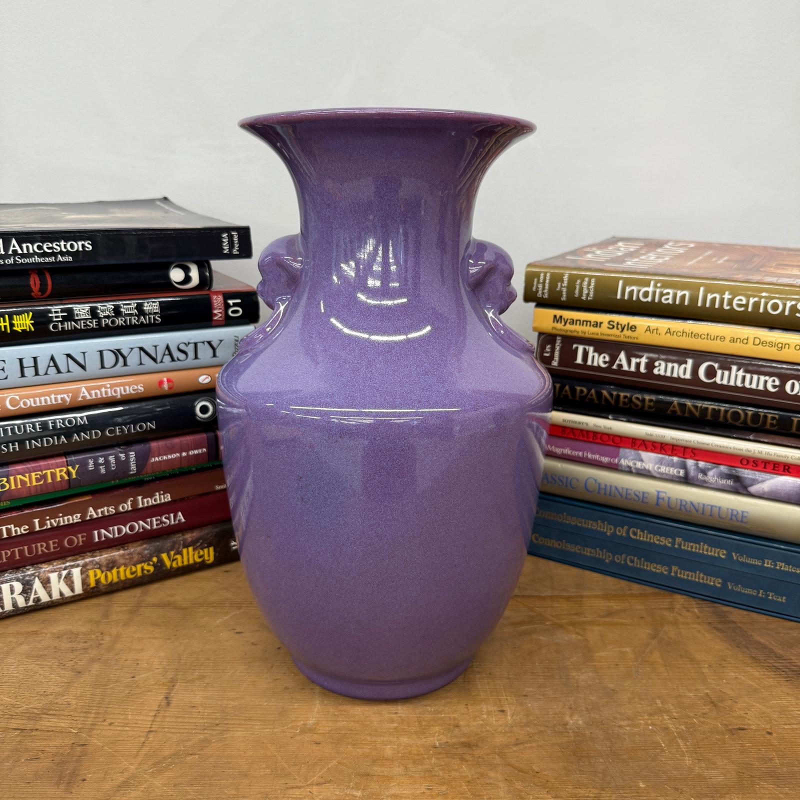 Purple Ceramic Vase with Twin Lion Handles, SKU , image 2