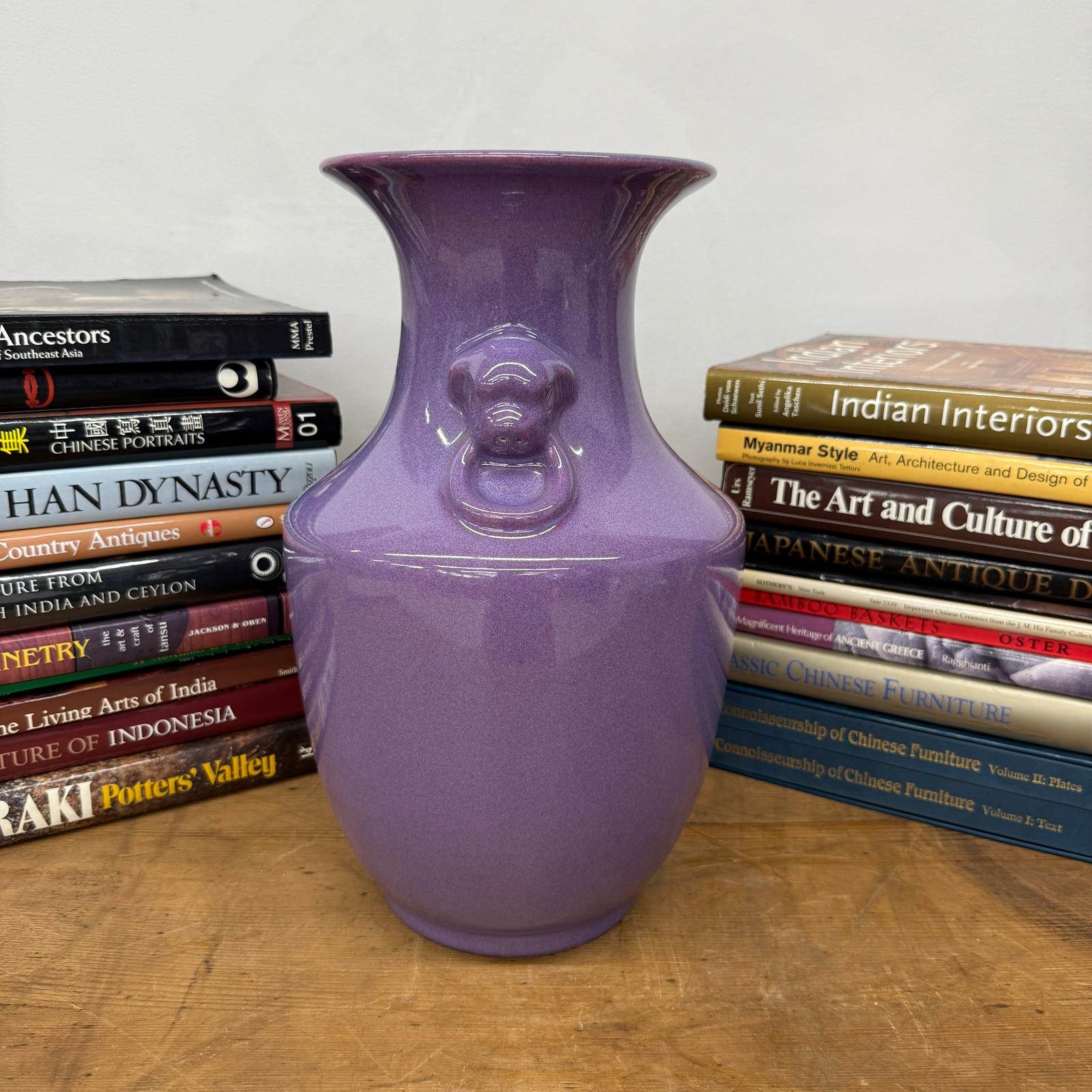 Purple Ceramic Vase with Twin Lion Handles, SKU , image 3