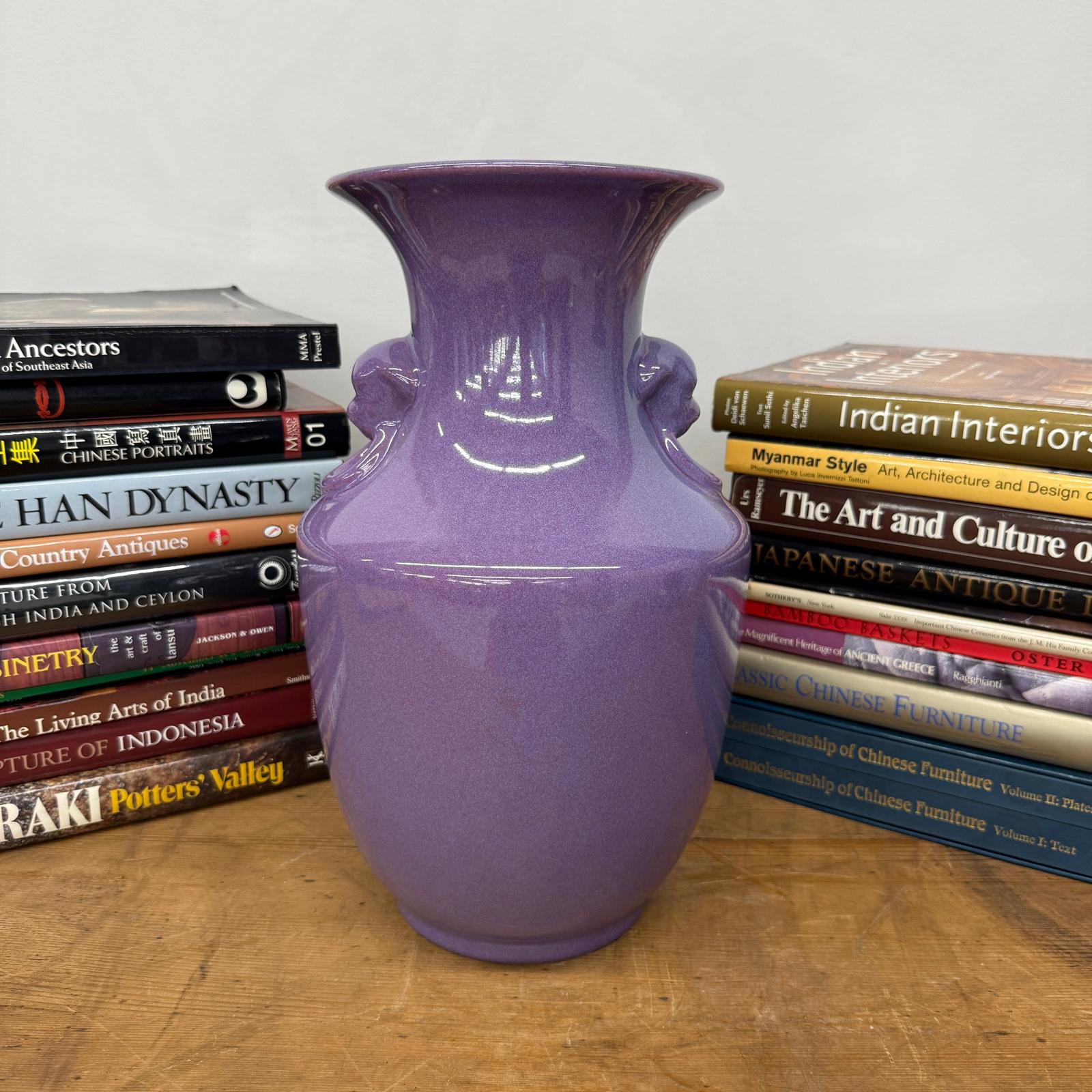 Purple Ceramic Vase with Twin Lion Handles, SKU , image 4