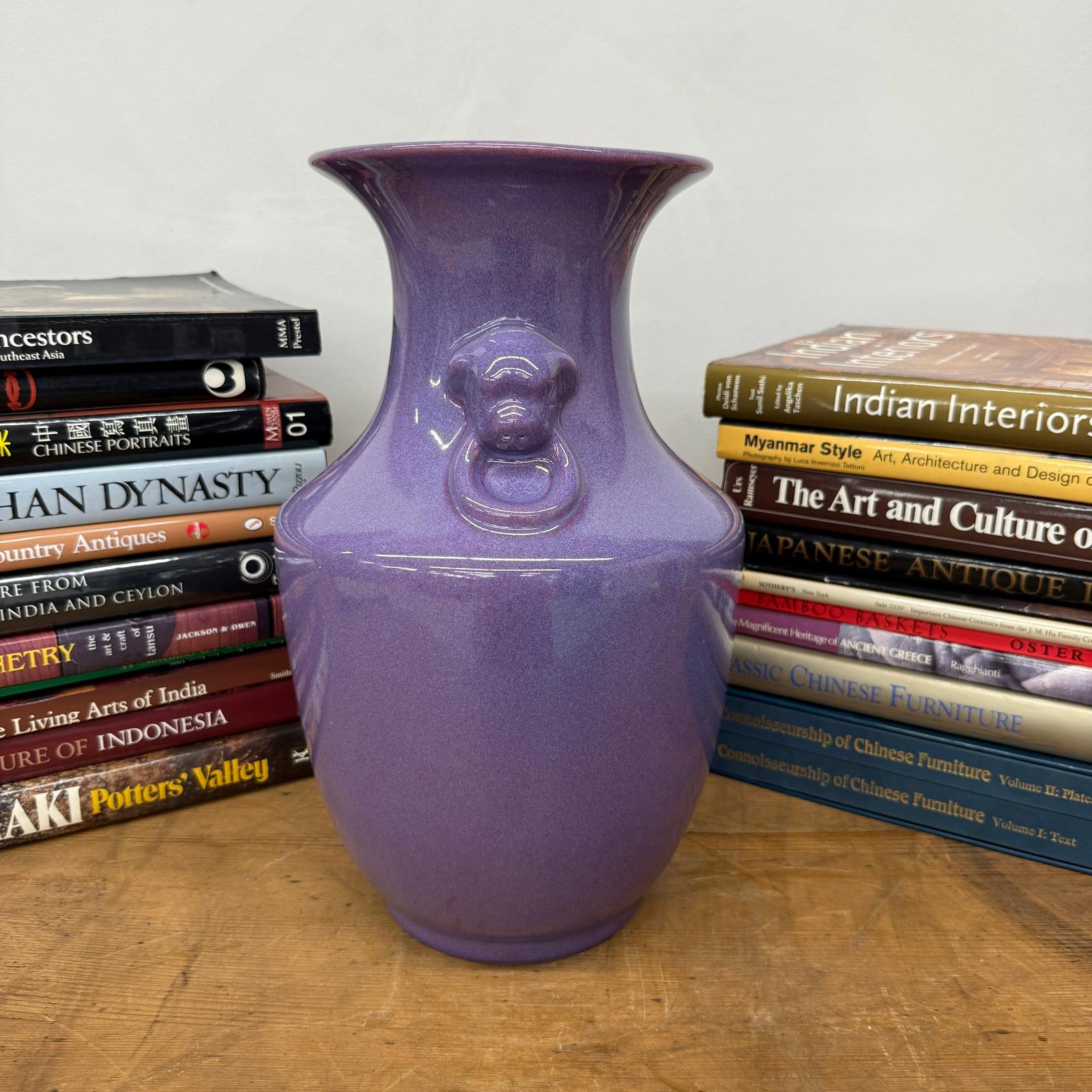 Purple Ceramic Vase with Twin Lion Handles, SKU , image 5