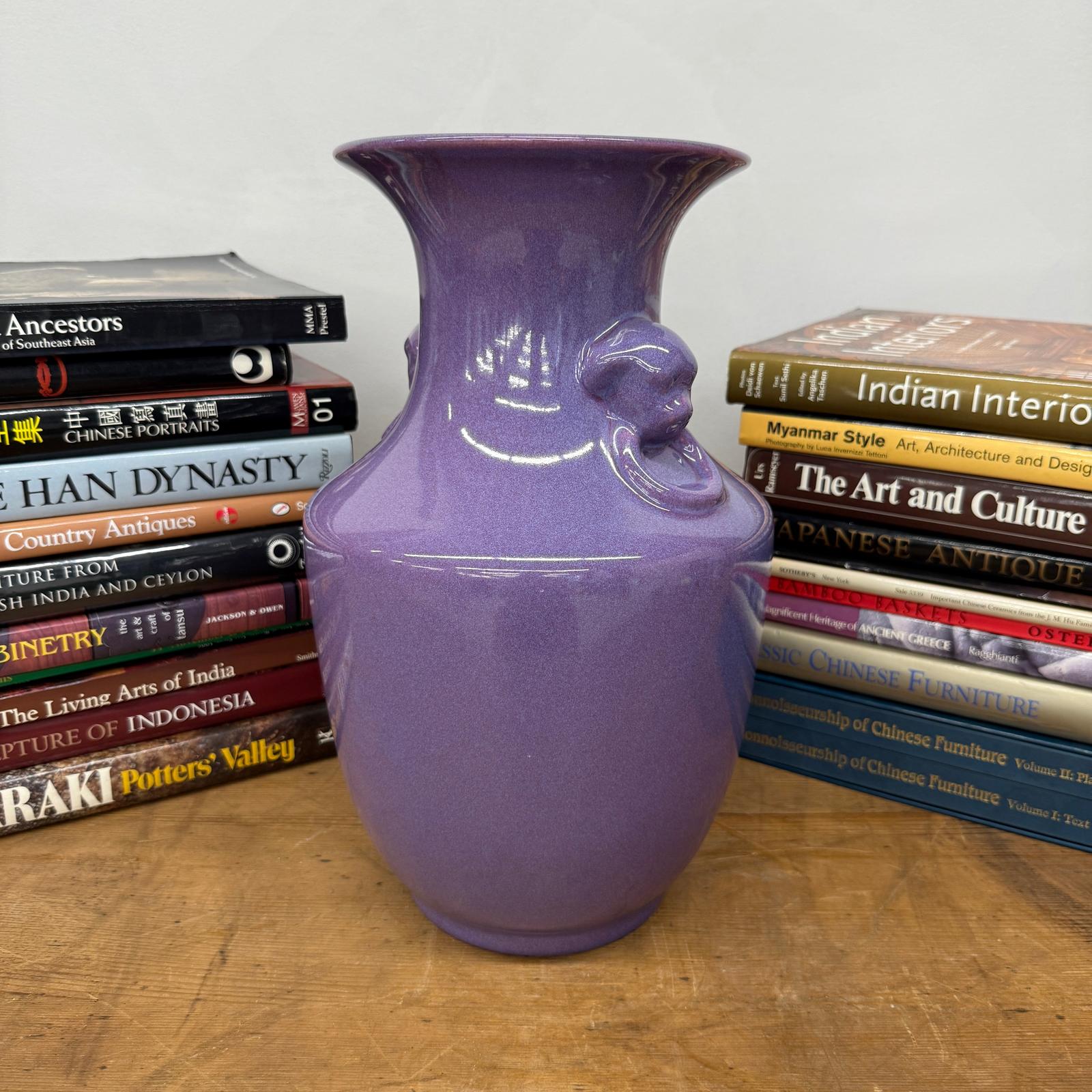 Purple Ceramic Vase with Twin Lion Handles, SKU , image 6