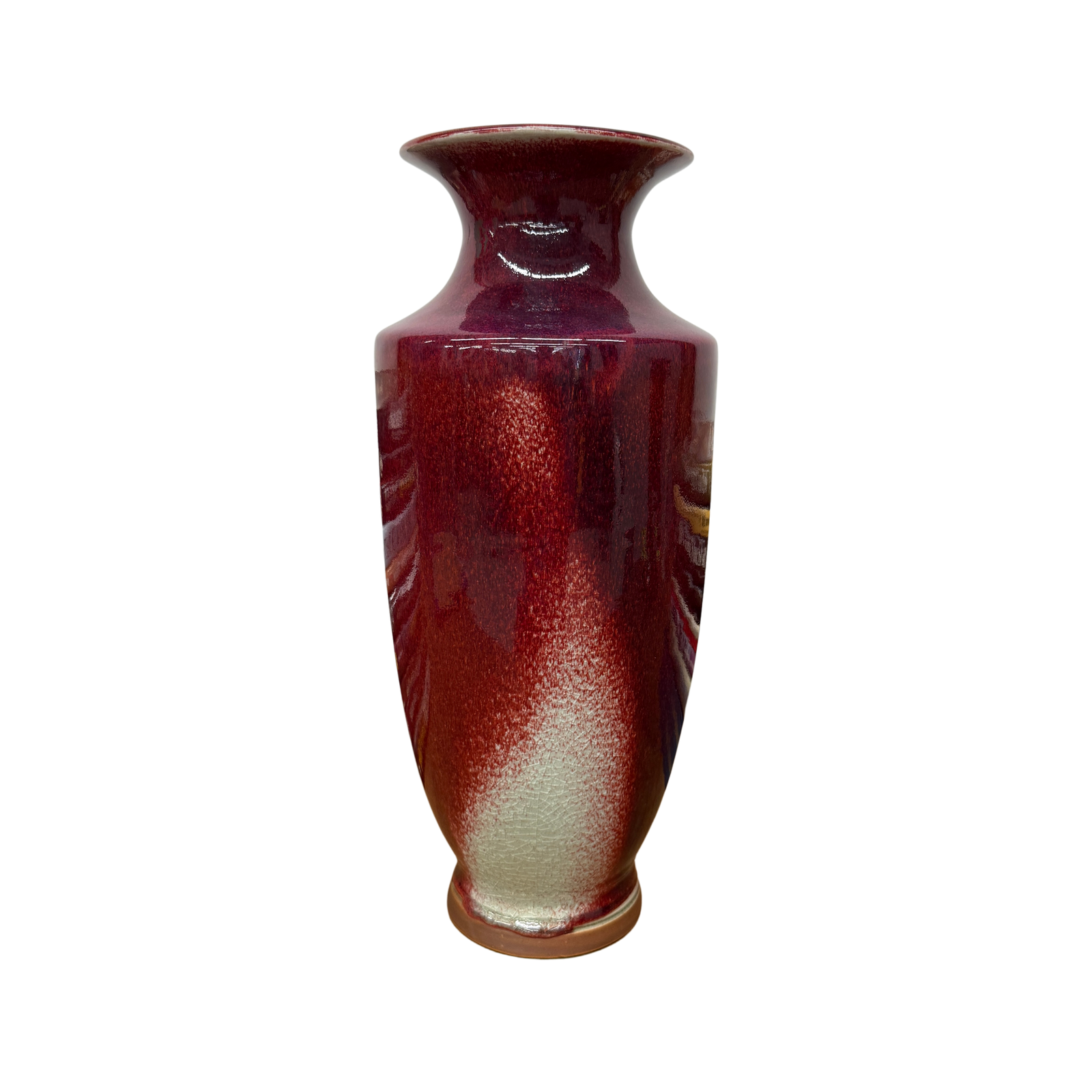 Purple-Red Glazed Ceramic Vase with White Accent - FEA Home