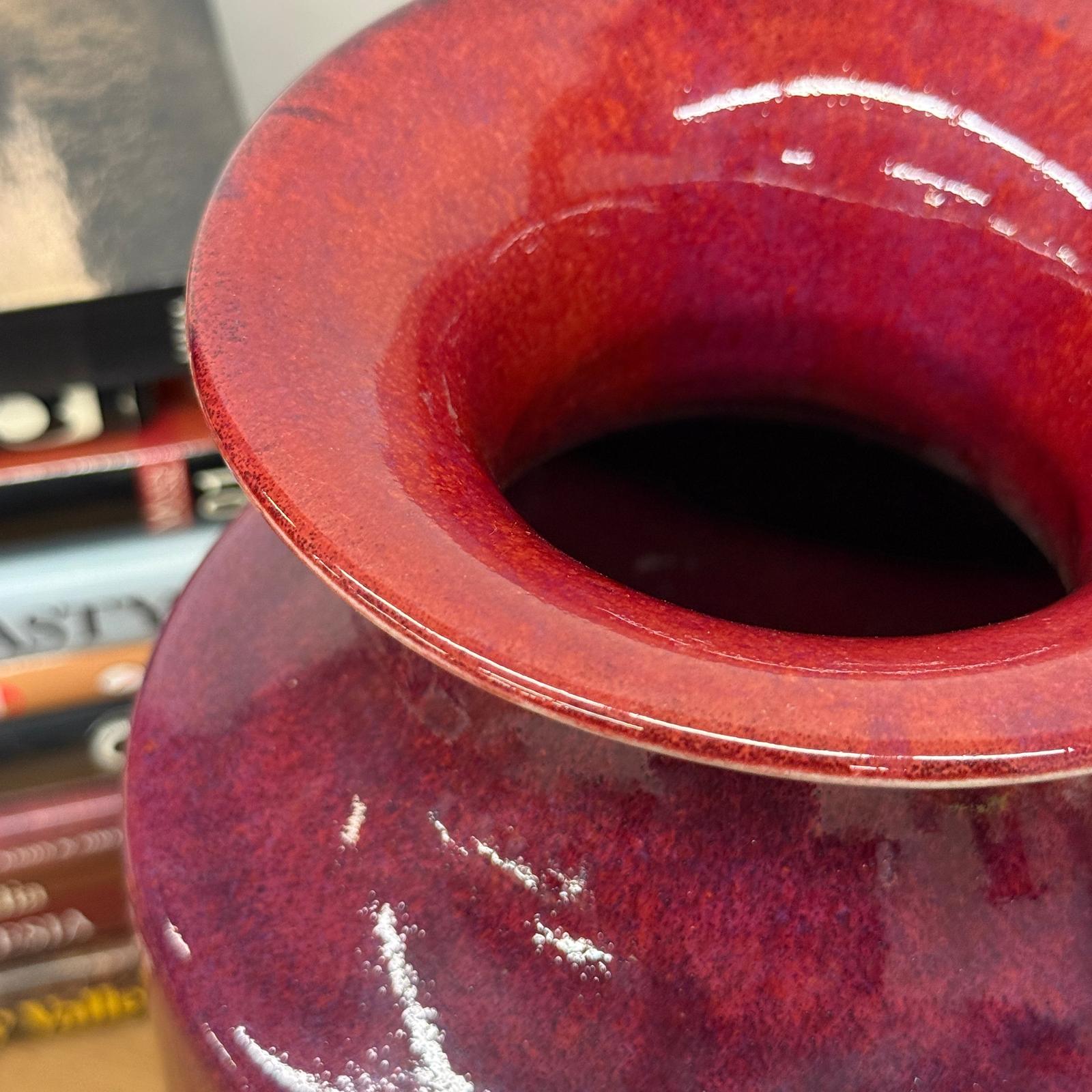 Purple-Red Glazed Ceramic Vase with White Accent - FEA Home