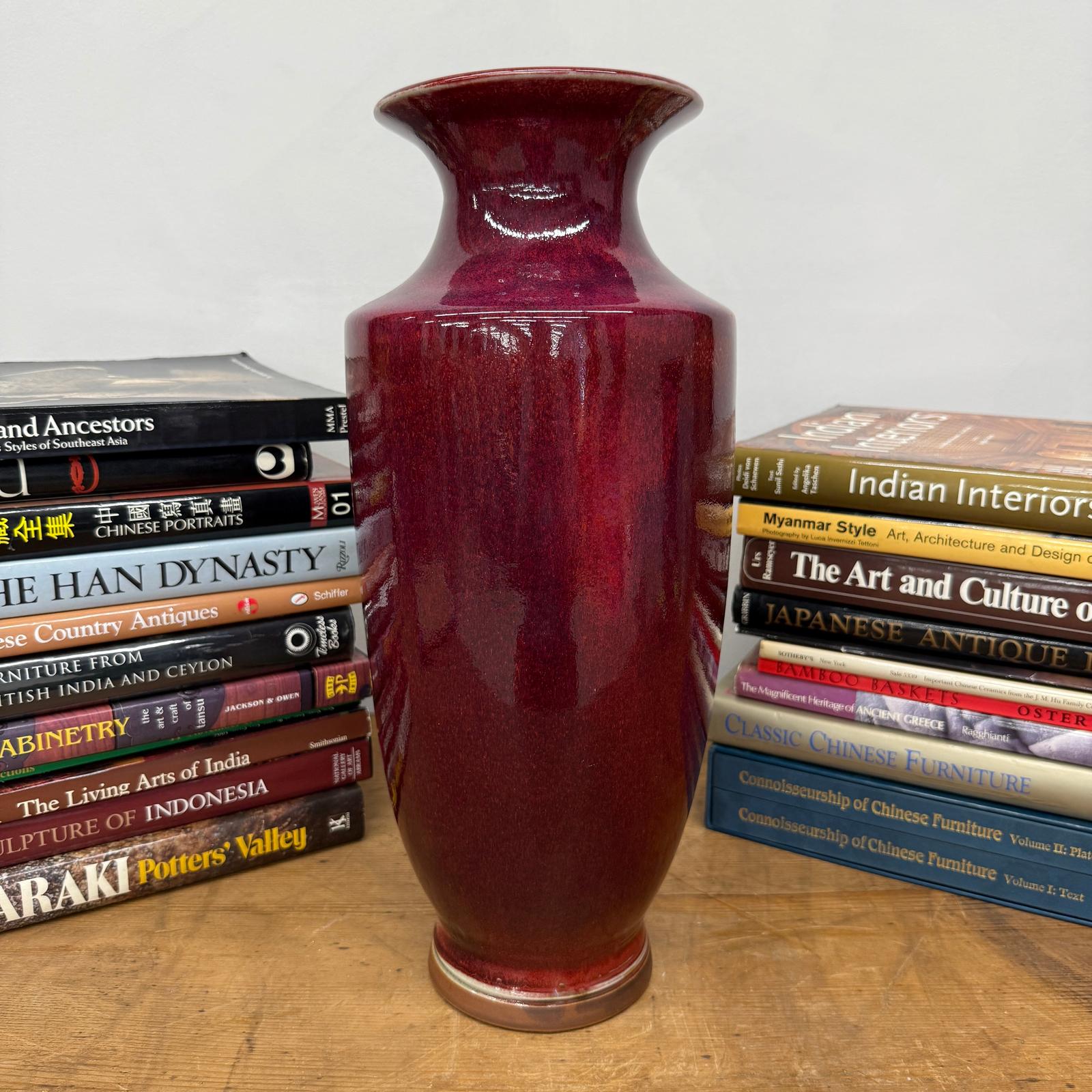 Purple-Red Glazed Ceramic Vase with White Accent - FEA Home