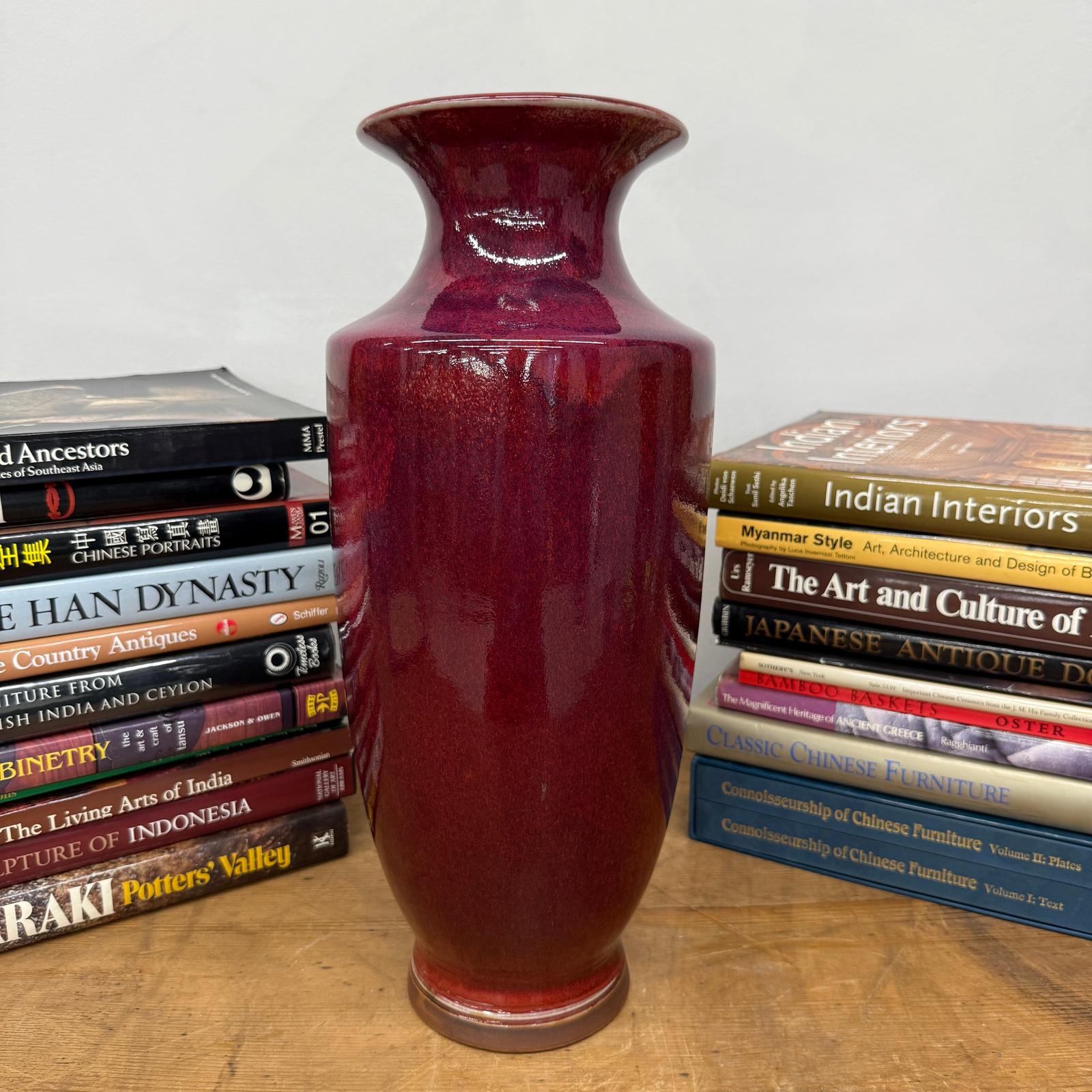 Purple-Red Glazed Ceramic Vase with White Accent - FEA Home