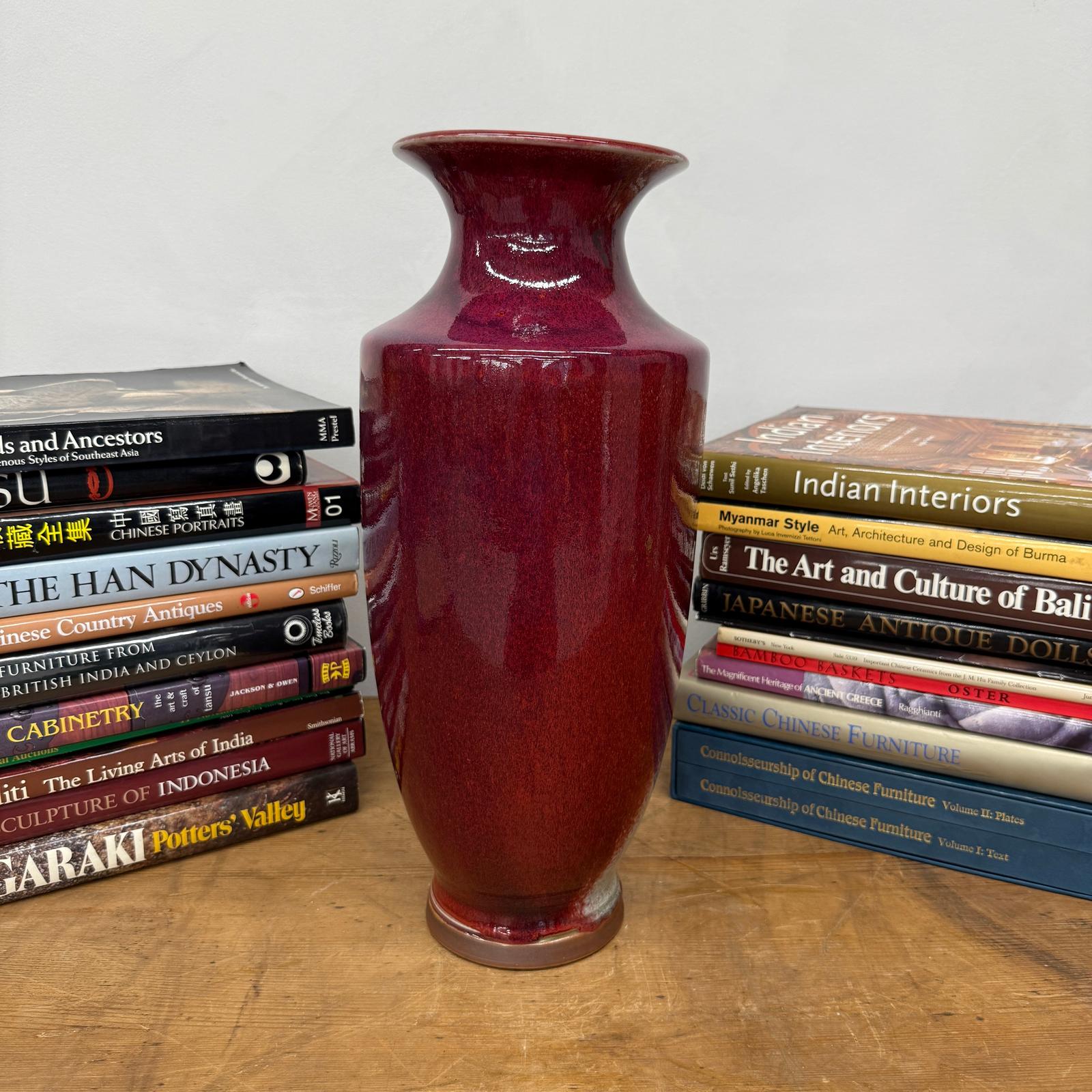 Purple-Red Glazed Ceramic Vase with White Accent - FEA Home