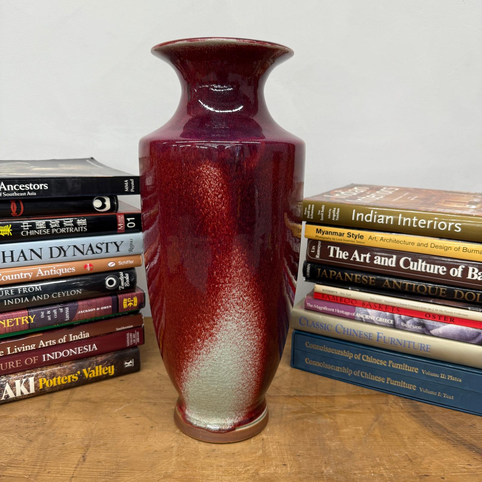 Purple-Red Glazed Ceramic Vase with White Accent - FEA Home