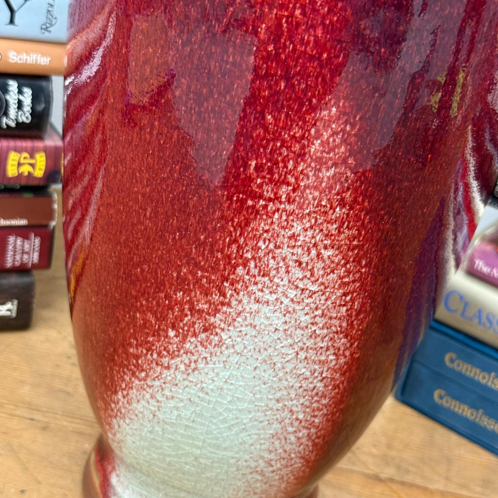 Purple-Red Glazed Ceramic Vase with White Accent - FEA Home