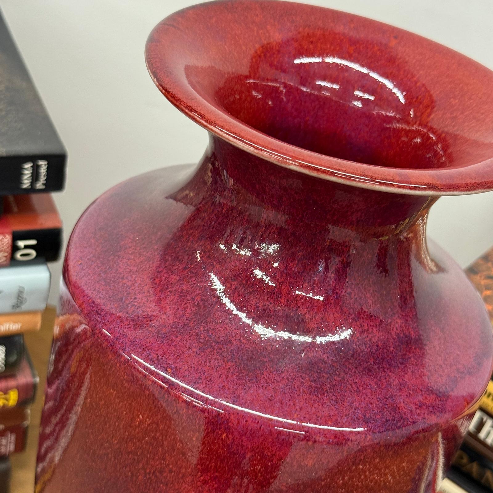 Purple-Red Glazed Ceramic Vase with White Accent - FEA Home
