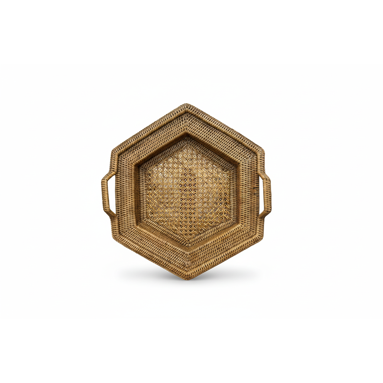 Rattan and Bamboo Woven Hexagonal Tray with Side Handles