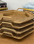 Rattan and Bamboo Woven Hexagonal Tray with Side Handles