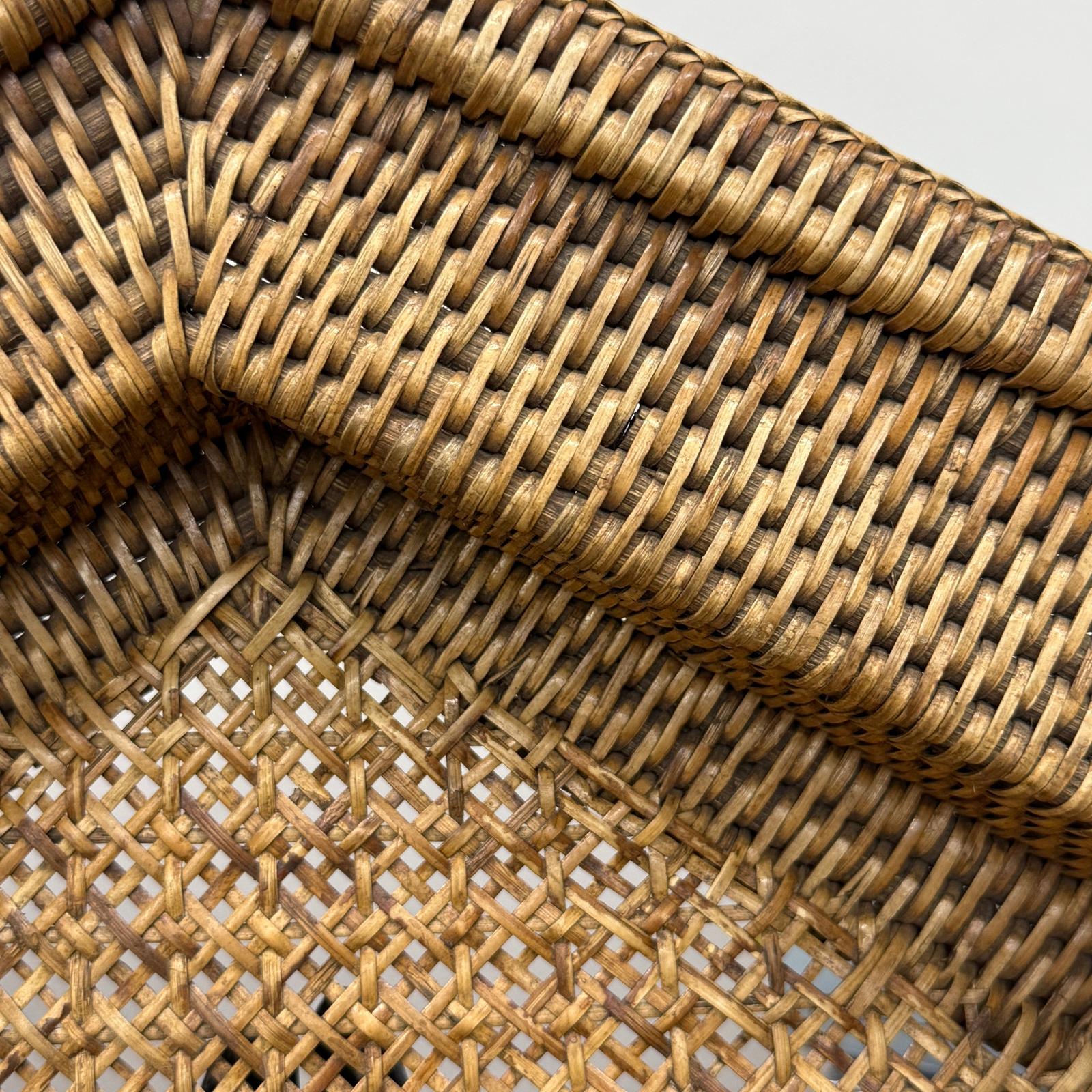 Rattan and Bamboo Woven Hexagonal Tray with Side Handles