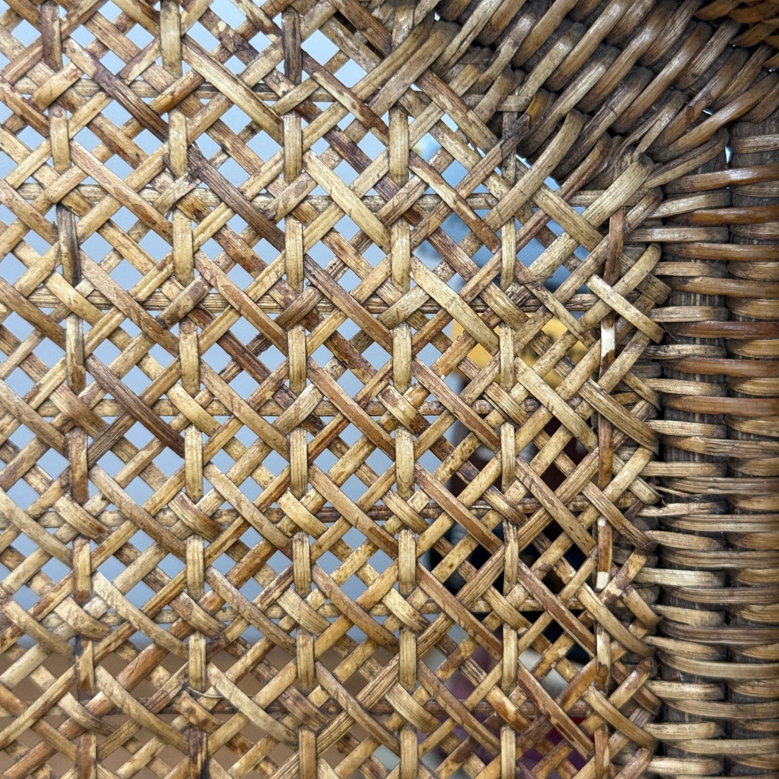 Rattan and Bamboo Woven Hexagonal Tray with Side Handles