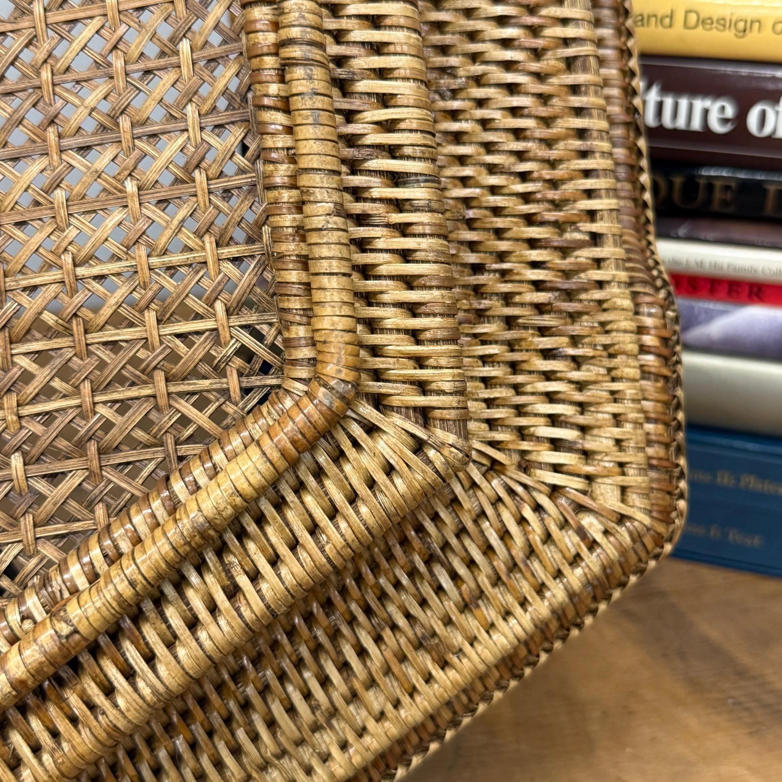 Rattan and Bamboo Woven Hexagonal Tray with Side Handles