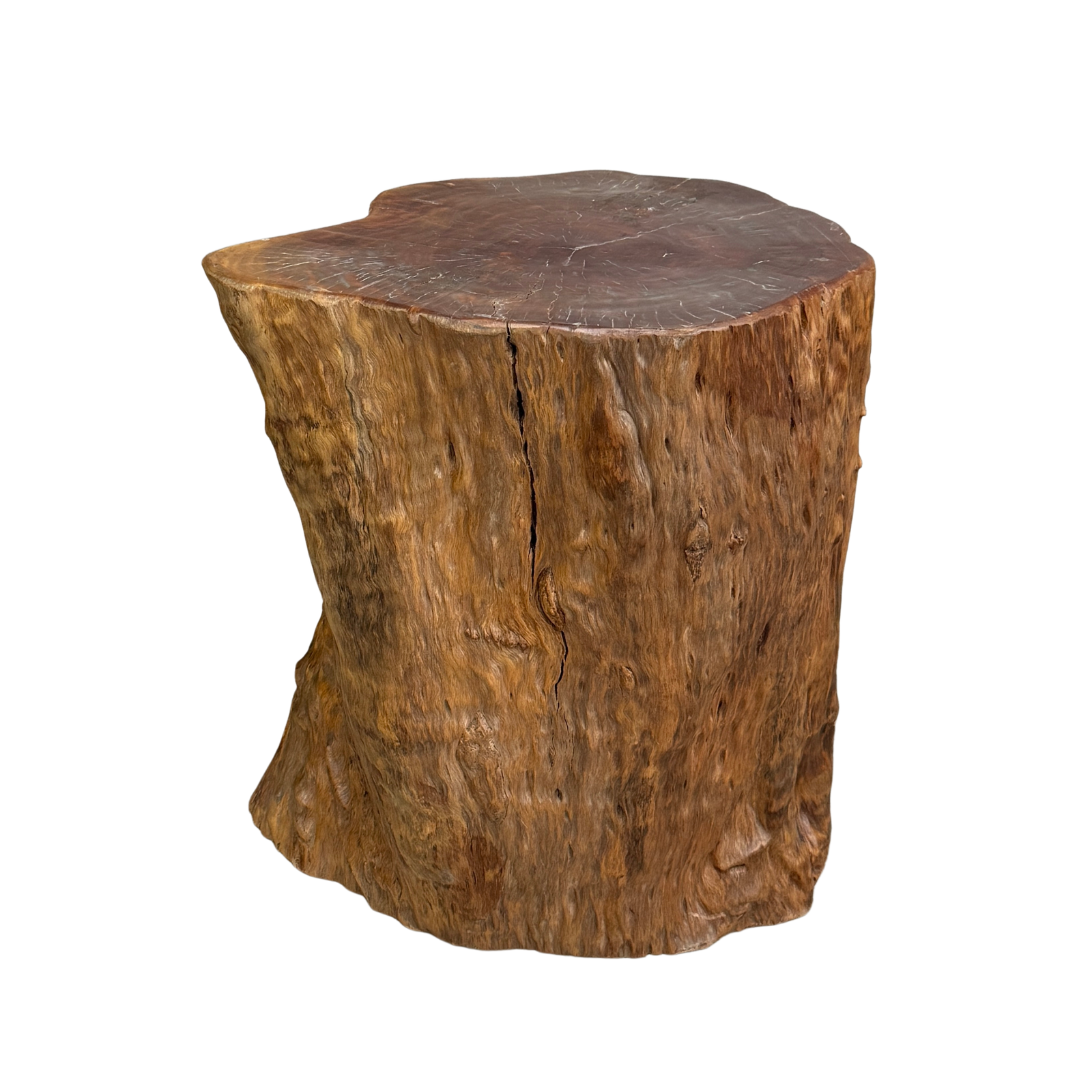 Reclaimed Tree Trunk Side Pedestal Table with Red Brown Top - FEA Home