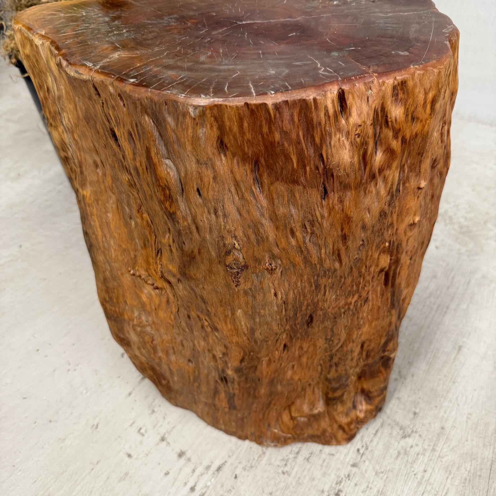 Reclaimed Tree Trunk Side Pedestal Table with Red Brown Top - FEA Home