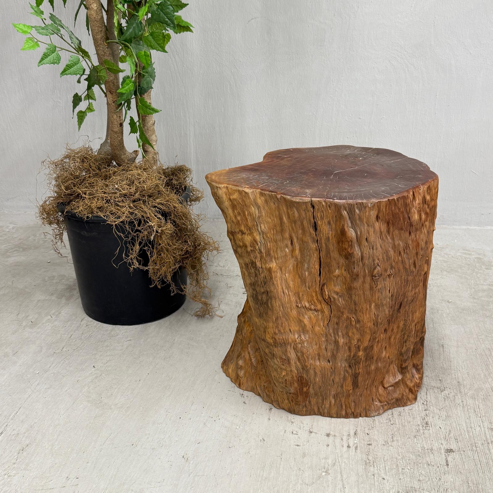 Reclaimed Tree Trunk Side Pedestal Table with Red Brown Top - FEA Home