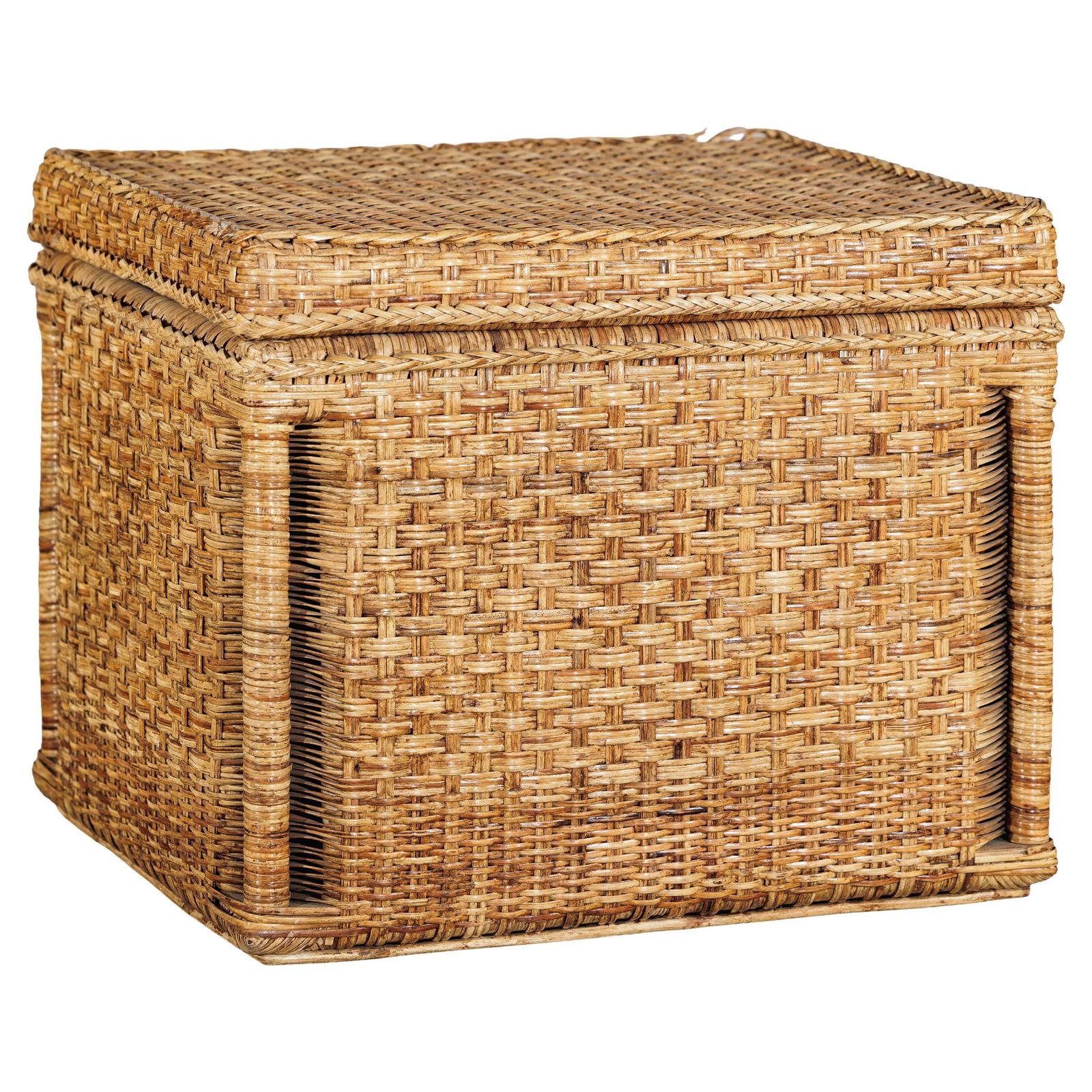 Rectangular Rattan Storage Bin with Hinged Lid - image 1