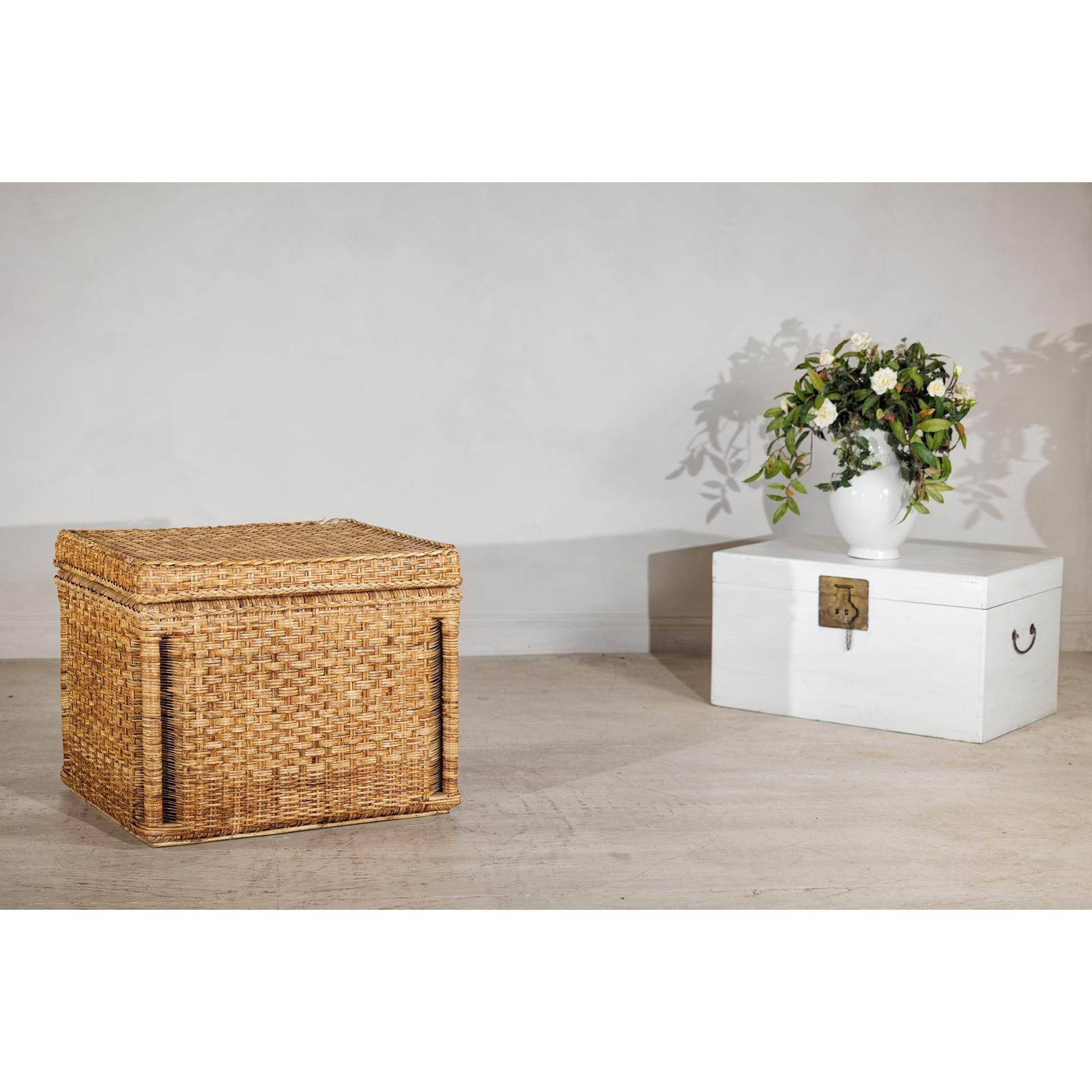 Rectangular Rattan Storage Bin with Hinged Lid - image 2