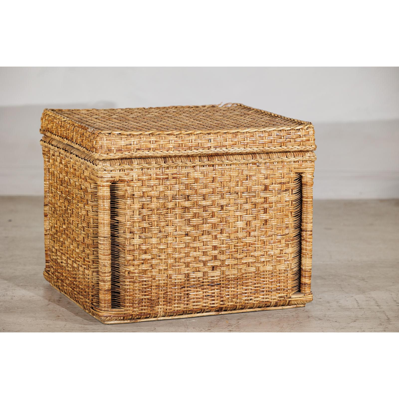 Rectangular Rattan Storage Bin with Hinged Lid - image 3