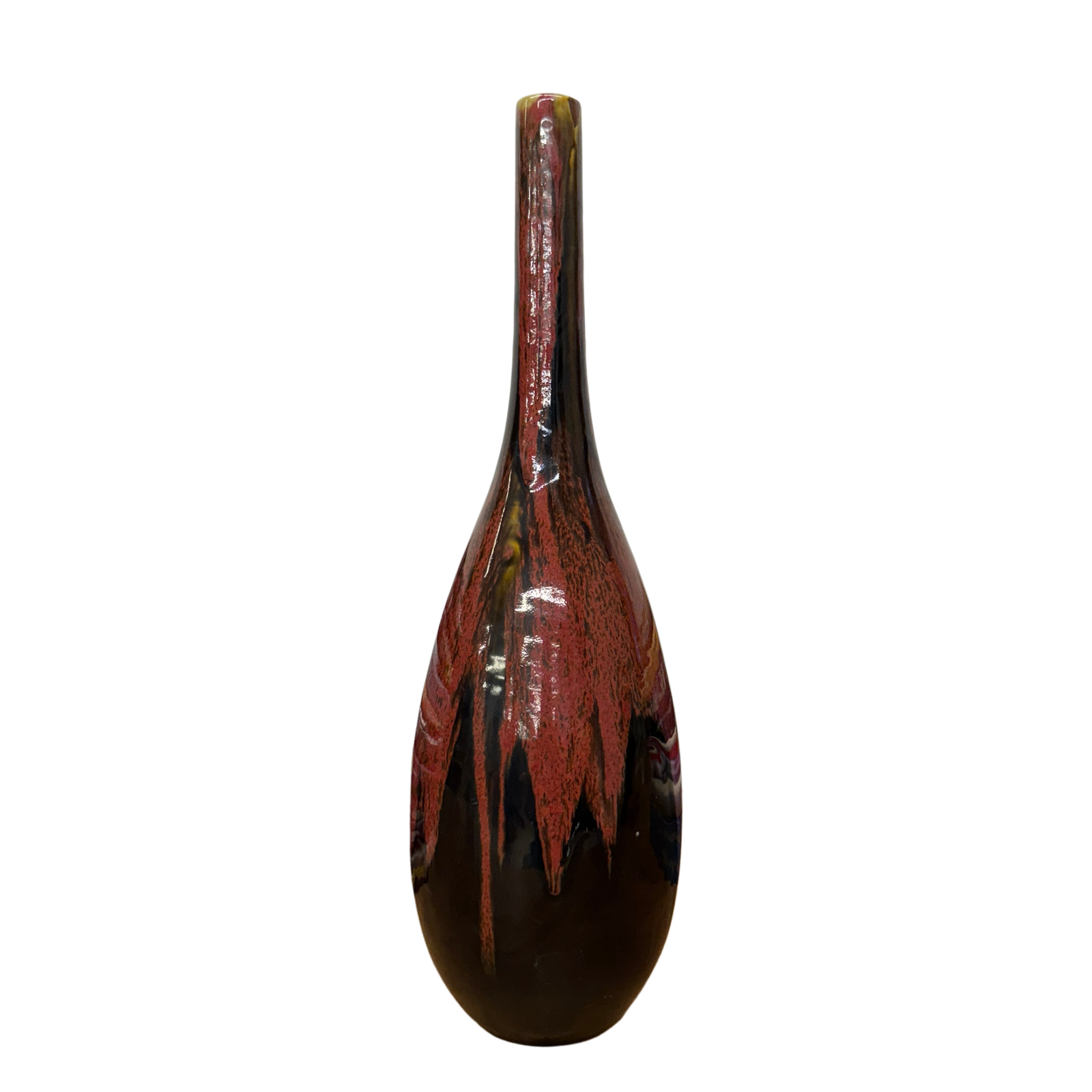 Red and Black Glazed Ceramic Vase with Skinny Neck - FEA Home