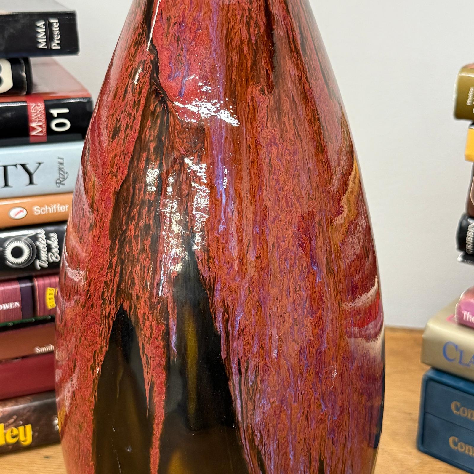 Red and Black Glazed Ceramic Vase with Skinny Neck - FEA Home